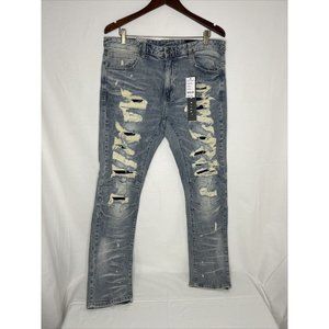 Smoke Rise Malibu 36/32 Distressed Ripped Blue Jeans Slim Fit New with Tags
